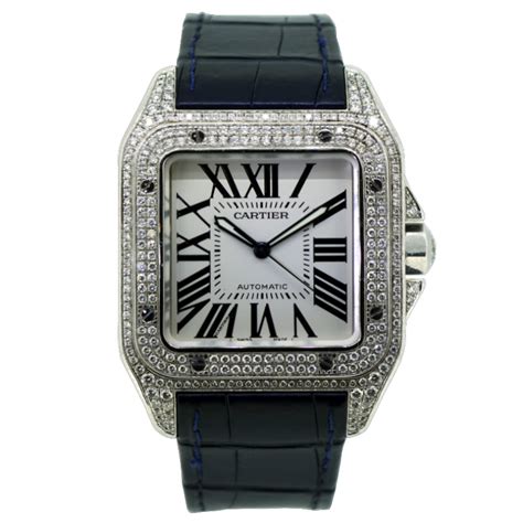 cartier santos 100 lady diamond|cartier santos 100 diamond bezel.